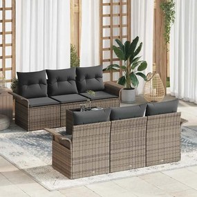 vidaXL Conjunto de Sofá de Jardim de 7 Peças com Almofadas Cinzento Rattan Poliéster