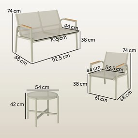 Conjunto de jardim para terraço com sofá de 2 lugares, 2 poltronas e mesa de centro em vidro temperado, 4 peças, verde