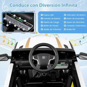 Carro de polícia elétrico com bateria de 12V 7A para crianças com Controlo remoto Sirene de música e luz LED intermitente Preto+Branco