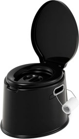 Sanita portátil 5 L para campimo 41 x 49 x 34 cm com tampa e cubo interno removível, WC portátil para viagens ao ar livre Preta