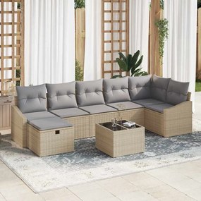 vidaXL Conjunto de Sofá de Jardim de 8 Peças com Almofadas Bege Rattan Sintético