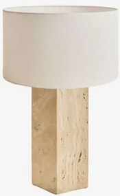 Lâmpada De Mesa Em Travertino Davise Travertino & Linho Bege Creme Ø40 Cm - ↑25 Cm Azoia - Sklum