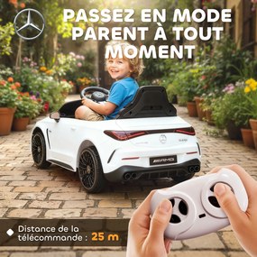 Carro elétrico infantil Mercedes AMG CLE 53, 12 V, 2 motores, crianças 2 a 6 anos comando à distância para os pais de 2,4 GHz, 99 x 55 x 43 cm, branco