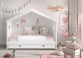 Cama infantil Coleção AMORI House 90x200cm + Estrado + Gaveta inferior + Grade segurança Branca