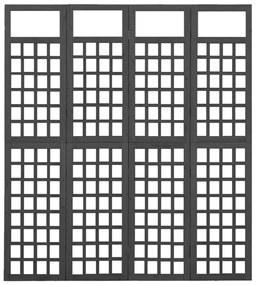 Biombo/treliça 4 painéis madeira abeto maciça 161x180 cm preto