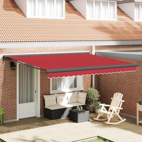 vidaXL Toldo Retrátil Manual Vermelho 400 × 300 cm Tecido, Metal