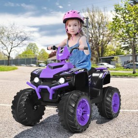Moto 4 elétrica ATV para crianças, mota com bateria removível, marcha atrás, alta velocidade, com música, luzes LED Roxa