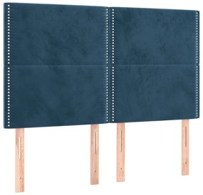 Cama box spring c/ colchão/LED 140x200 cm veludo azul-escuro