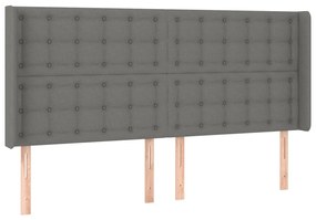 Cabeceira de cama c/ LED tecido 163x16x118/128 cm cinza-escuro