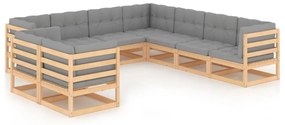 9 pcs conjunto lounge de jardim c/ almofadões pinho maciço