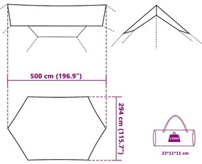 Lona de campismo 500x294 cm impermeável cinzento e laranja