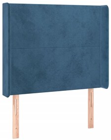 Cabeceira cama c/ luzes LED veludo 93x16x118/128 cm azul-escuro