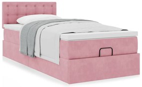 Estrutura de cama otomana com colchão rosa 90x200cm veludo