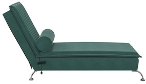 Chaise lounge de massagem com rolo tecido verde-escuro