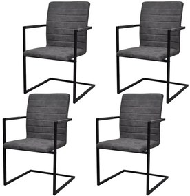 vidaXL Cadeiras de jantar cantilever 4 pcs couro artificial cinzento escuro