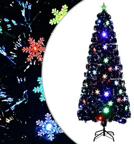 vidaXL Árvore de Natal com flocos de neve LED 240 cm fibra ótica preto