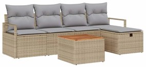 Conjunto de Sofá de Jardim vidaXL de 6 Peças com Almofadas Bege Rattan