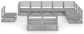10 pcs conjunto lounge de jardim pinho sólido cinzento