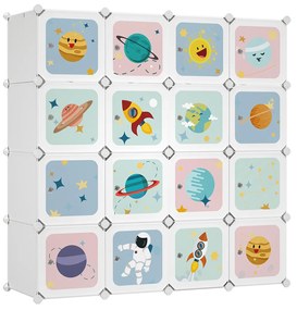 SONGMICS Armário de roupas portátil, guarda-roupa faça você mesmo para pendurar roupas, organizador de armazenamento modular para crianças com 16 cubos, 4 trilhos para pendurar, 123 x 41 x 123 cm, branco LPC905W01