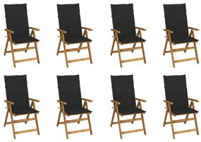 vidaXL Cadeiras de jardim dobráveis c/ almofadões 8 pcs acácia maciça