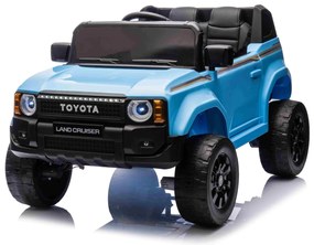 Jipe elétrico para crianças Toyota Landcruiser 12V controlo remoto de 2,4 GHz, entrada USB/AUX, Bluetooth, suspensão, bateria de lítio, luzes LED Azul