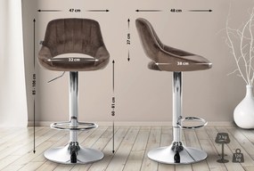 Banco alto Milet em veludo com estrutura cromada 85-106 x 47 x 48 cm Castanho