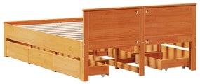 Cama sem colchão com cabeceira pinho maciço castanho-mel