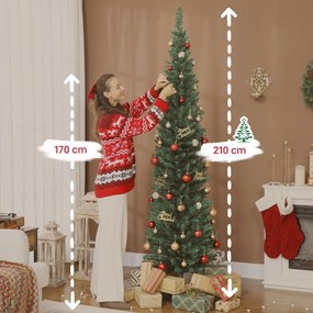 Árvore de Natal Slim 210 cm Árvore de Natal Artificial com 401 Ramos Suporte Metálico Decoração para Interior Verde