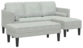 Sofá de Jardim vidaXL com Banco e Almofadas L-Shaped Veludo Cinzento C