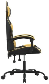 Cadeira gaming giratória couro artificial preto e dourado