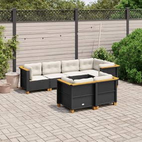 vidaXL 7 pcs conjunto de sofás p/ jardim c/ almofadões vime PE preto