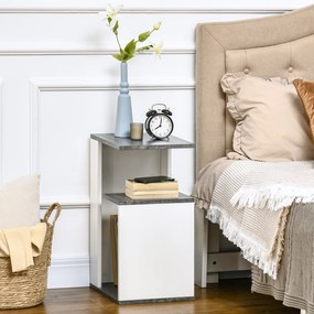 HOMCOM Mesinha de Cabeceira Mesa Auxiliar com 2 Prateleiras de Armazenamento para Dormitório Sala de Estar Estilo Moderno 35x29,5x60cm Cinza e Branco