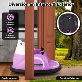 Carrinho choques elétrico para crianças 6v com controlo remoto, luz LED, buzina e música, rotação de 360° com cinto de segurança rosa