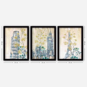 Pintura Decorativa em Moldura 3SC49 – Multicolor – 35 x 45 cm (3 Peças