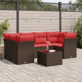 vidaXL 7 pcs conjunto de sofás jardim c/ almofadões vime PE castanho