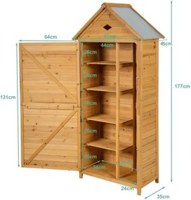 Abrigo jardim para ferramentas Armário de madeira com compartimento de arrumação exterior 70x35,5x176 cm