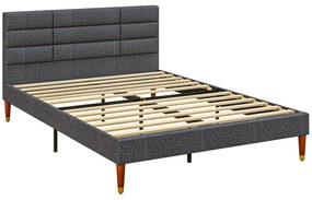 HOMCOM Cama 140x200 cm Estrutura de Cama com Cabeceira Estofada em Linho e Espaço de Armazenamento Debaixo da Cama Cinza