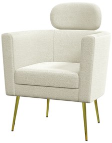 Poltrona Sala de Estar Individual Estofada com Apoio para a Cabeça e Pés de Metal 71x65x90 cm Creme