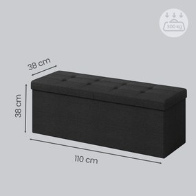 Banco com espaço de arrumação 38 x 110 x 38 cm, baú rebatível, caixa de arrumação Preto