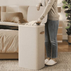 Cesto de roupa suja 42 x 32 x 75 cm prático com compartimentos e tampa bege cappuccino
