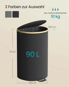 Cesto para roupa suja com tampa e saco removível 42,5 x 32,5 x 75 cm preto + bege natural