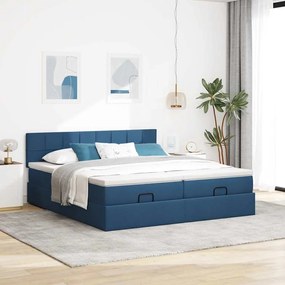 Estrutura de cama otomana com colchões 180x200cm tecido azul