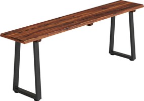 Outsunny Banco de Jardim em Madeira sem Encosto, Pés Trapezoidais em Aço, 2 Lugares com Efeito Madeira, 150x28x48cm, Carbonizado | Aosom Portugal