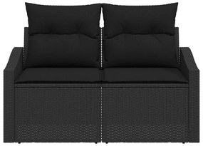 Sofá de Jardim 2 Lugares com Almofadas Preto Rattan Poliéster
