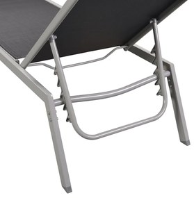 Espreguiçadeiras com mesa 2 pcs aço e textilene preto