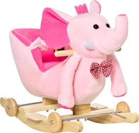 HOMCOM Cavalo Baloiço com Rodas e Forma de Elefante com Músicas Infantis e Cinto de Segurança 60x35x45 cm Rosa | Aosom Portugal