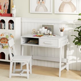Conjunto de secretária e cadeira para crianças com gaveta e estante Branco