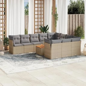11 pcs conj. sofás jardim c/ almofadões vime PE bege misturado