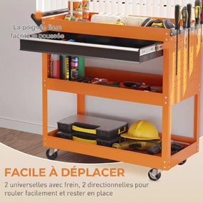 Carrinho de Ferramentas para Oficina, 82 x 35 x 76 cm, 3 Níveis, Laranja