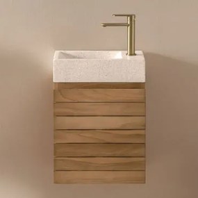 Conjunto De Móveis De Banheiro Em Madeira Teca Com Pia Integrada Em Cimento Napier Madeira De Teca & Sem Espelho & Dourado ↑20 - Sklum